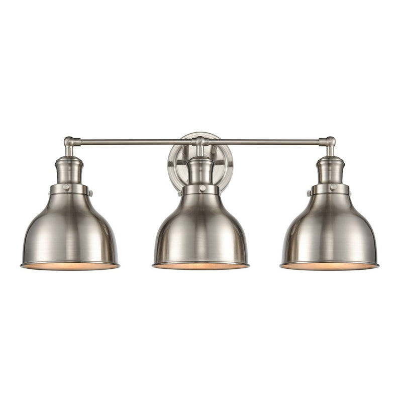 Atlas Lighting Haralson 24in 3-Light Vanity Light | Transitional Satin Nickel and Nickel Metal Shade | Bathroom Vanity | Model WL11318-NK