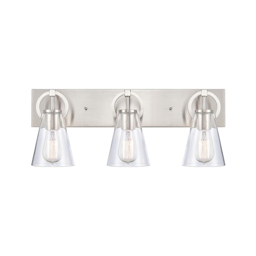 Atlas Lighting Harnell 3Lt Vanity Light, Brushed Nickel/Clear/Clear