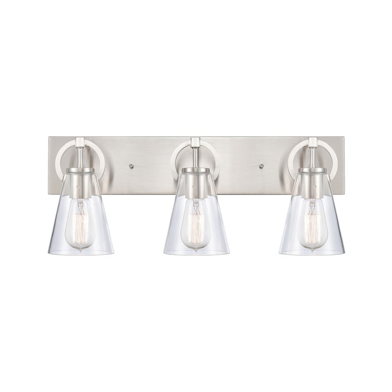 Atlas Lighting Harnell 23in 3-Light Vanity Light | Modern Brushed Nickel and Clear Glass | Bathroom Vanity | 23 x 6.5 x 9 in | Model WL11321-NK