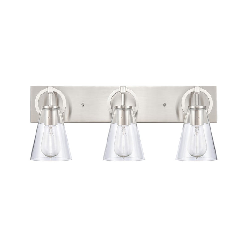 Atlas Lighting Harnell 23in 3-Light Vanity Light | Modern Brushed Nickel and Clear Glass | Bathroom Vanity | 23 x 6.5 x 9 in | Model WL11321-NK