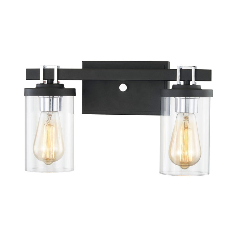 Atlas Lighting Holdfast 15in 2-Light Vanity Light | Transitional Charcoal and Polished Chrome with Clear Glass | Bathroom Vanity | Model WL11326-BK