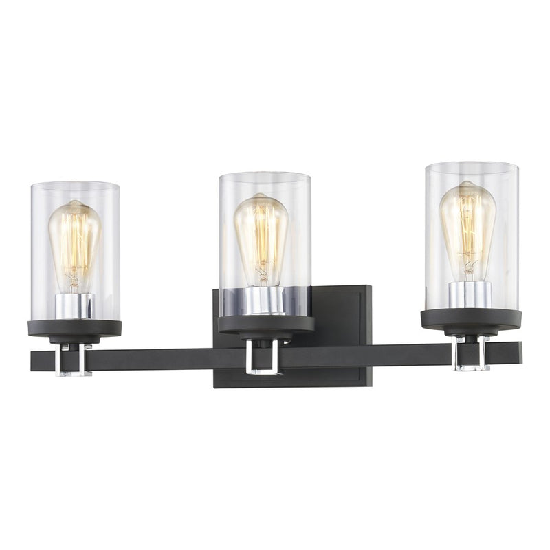 Atlas Lighting Holdfast 22in 3-Light Vanity Light | Transitional Charcoal and Polished Chrome with Clear Glass | Bathroom Vanity | Model WL11327-BK1