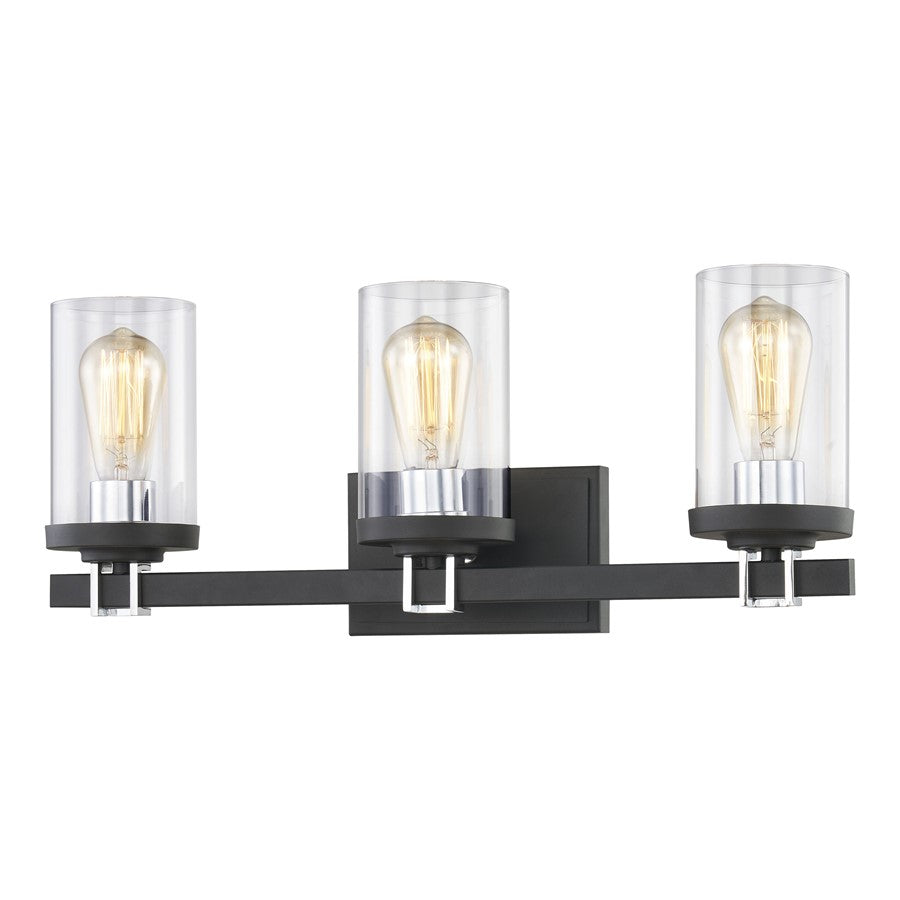 Atlas Lighting Holdfast 22'' Wide 3Lt Vanity Light, Charcoal/Clear