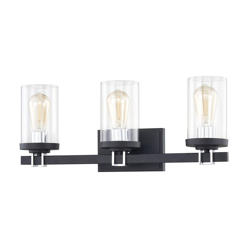 Atlas Lighting Holdfast 22in 3-Light Vanity Light | Transitional Charcoal and Polished Chrome with Clear Glass | Bathroom Vanity | Model WL11327-BK1