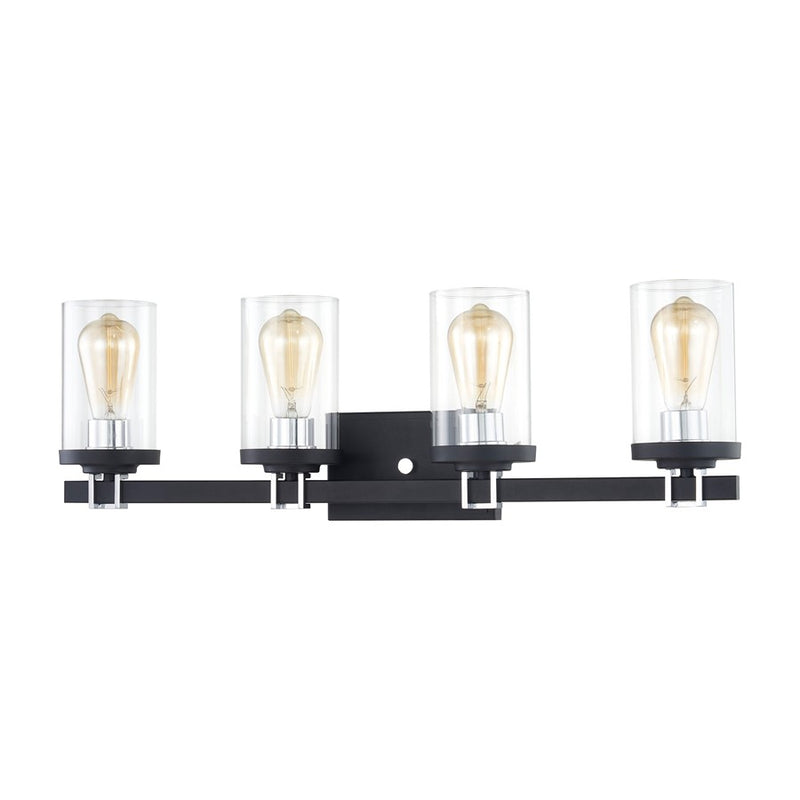 Atlas Lighting Holdfast 28in 4-Light Vanity Light | Transitional Charcoal and Polished Chrome with Clear Glass | Bathroom Vanity | Model WL11328-BK1