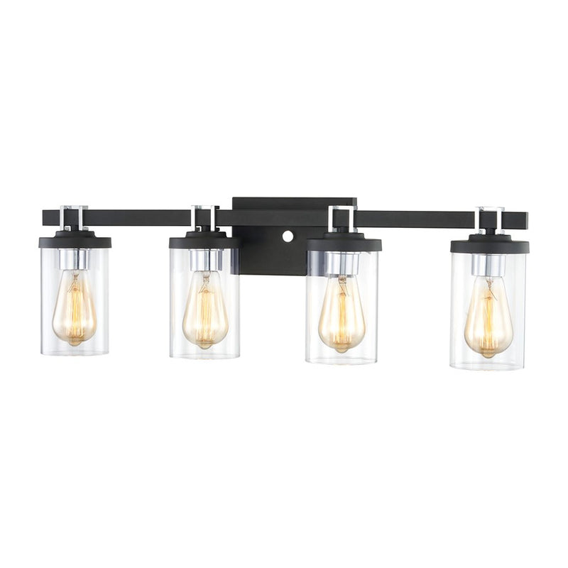 Atlas Lighting Holdfast 28in 4-Light Vanity Light | Transitional Charcoal and Polished Chrome with Clear Glass | Bathroom Vanity | Model WL11328-BK1