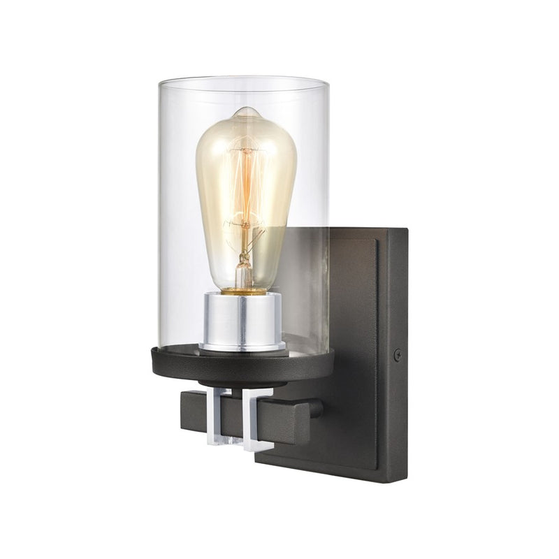 Atlas Lighting Holdfast 9in 1-Light Wall Sconce | Transitional Charcoal and Polished Chrome with Clear Glass | Bathroom Vanity | Model WL11329-BK1