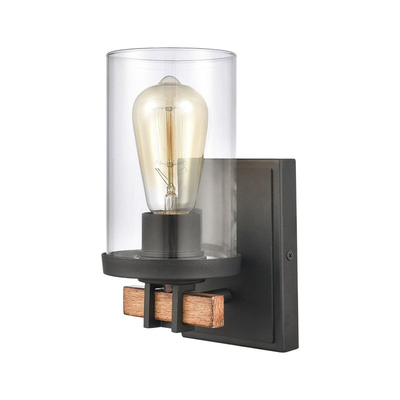 Atlas Lighting Holdfast 9in 1-Light Wall Sconce | Transitional Charcoal and Beechwood with Clear Glass | Bathroom Vanity | Model WL11329-BK2