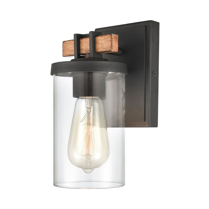 Atlas Lighting Holdfast 9in 1-Light Wall Sconce | Transitional Charcoal and Beechwood with Clear Glass | Bathroom Vanity | Model WL11329-BK2