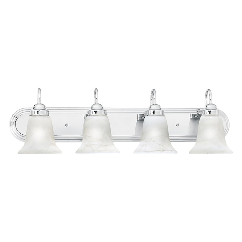 Atlas Lighting Homestead 30in 4-Light Vanity Light | Traditional Chrome and White Alabaster Glass | Bathroom Vanity | Model WL11334-CH