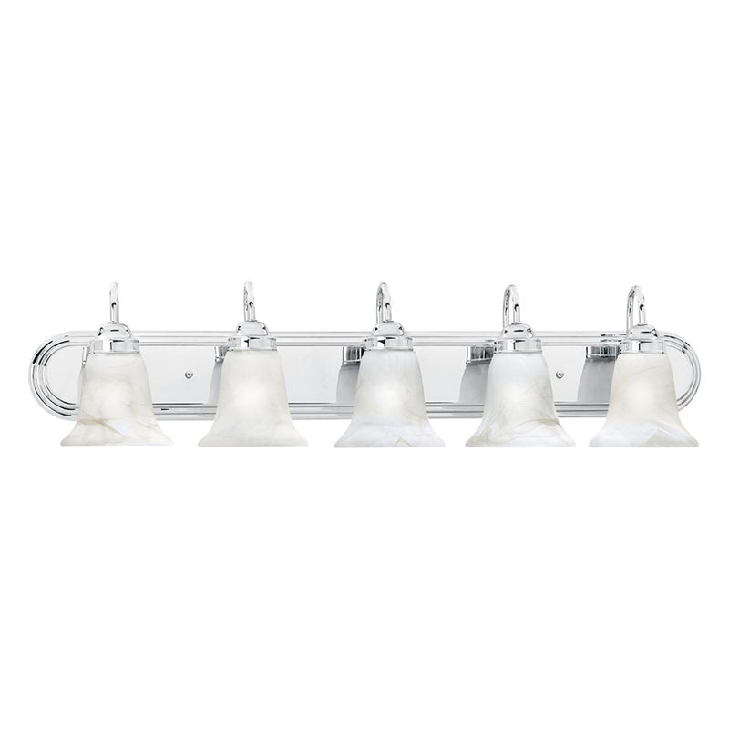 Atlas Lighting Homestead 36in 5-Light Vanity Light | Traditional Chrome and White Alabaster Glass | Bathroom Vanity | Model WL11335-CH