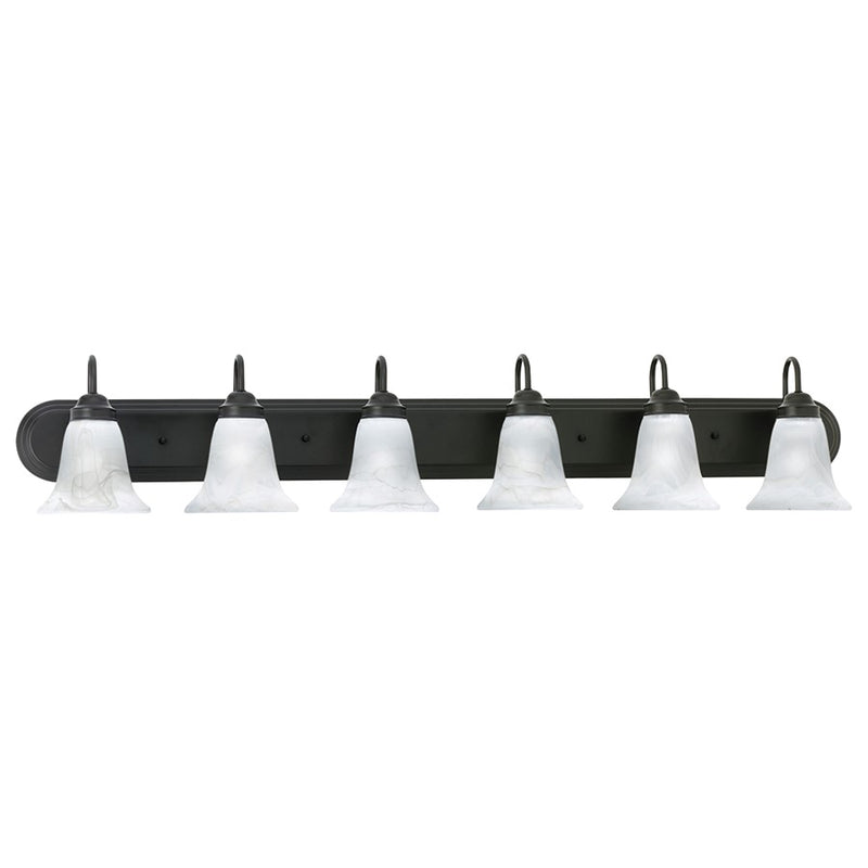 Atlas Lighting Homestead 48in 6-Light Vanity Light | Traditional Painted Bronze and White Alabaster Glass | Bathroom Vanity | Model WL11336-BZ