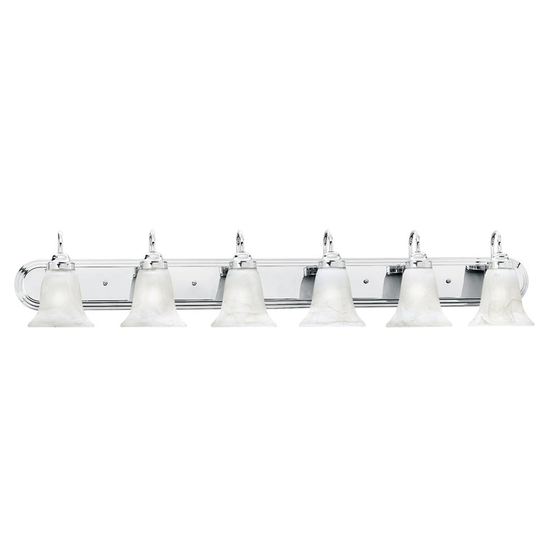Atlas Lighting Homestead 48in 6-Light Vanity Light | Traditional Chrome and White Alabaster Glass | Bathroom Vanity | Model WL11336-CH