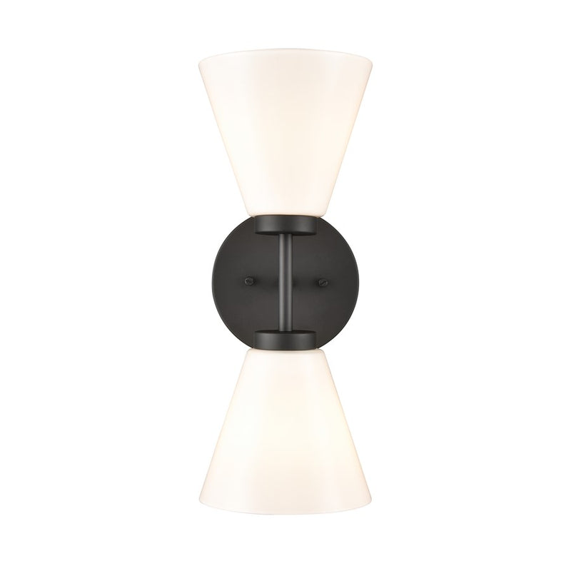 Atlas Lighting Houghton 15in 2-Light Vanity Light | Modern Matte Black and White Opal Glass | Bathroom Vanity | 6 x 7.5 x 15 in | Model WL11338-BK