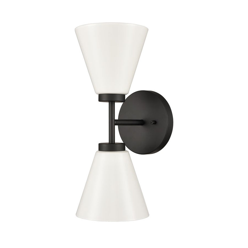 Atlas Lighting Houghton 15in 2-Light Vanity Light | Modern Matte Black and White Opal Glass | Bathroom Vanity | 6 x 7.5 x 15 in | Model WL11338-BK
