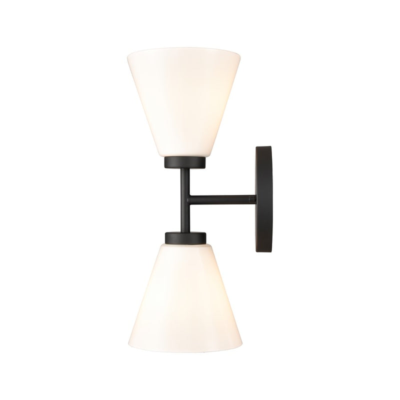 Atlas Lighting Houghton 15in 2-Light Vanity Light | Modern Matte Black and White Opal Glass | Bathroom Vanity | 6 x 7.5 x 15 in | Model WL11338-BK