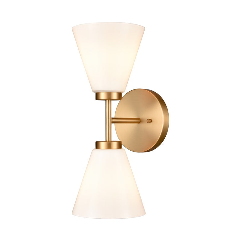 Atlas Lighting Houghton 15in 2-Light Vanity Light | Modern Brushed Gold and White Opal Glass | Bathroom Vanity | 6 x 7.5 x 15 in | Model WL11338-GD