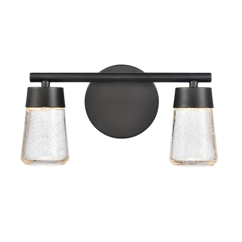 Atlas Lighting Jergen 12.5in 2-Light Vanity Light | Modern Matte Black and Clear Seeded Glass | Bathroom Vanity | 12.5 x 5 x 6.5 in | Model WL11348-BK