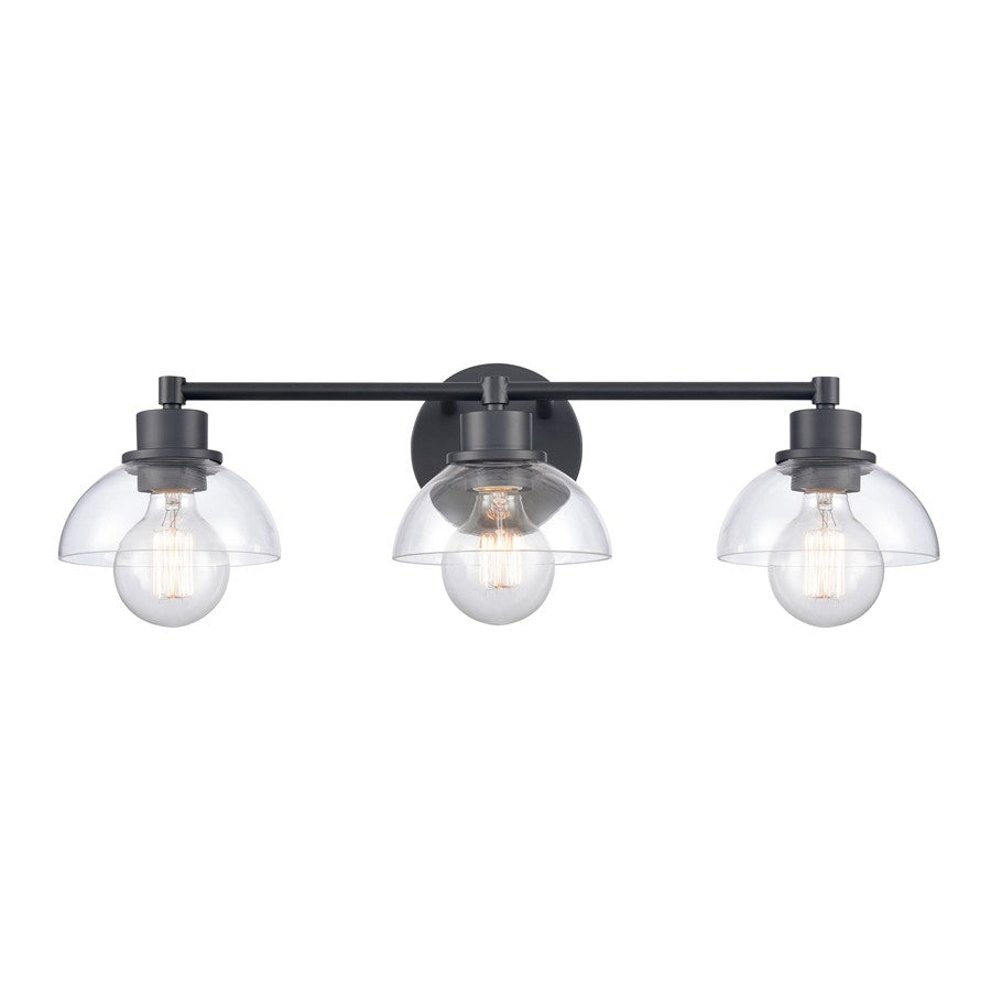 Atlas Lighting Julian 24'' Wide 3Lt Vanity Light, Matte Black/Clear