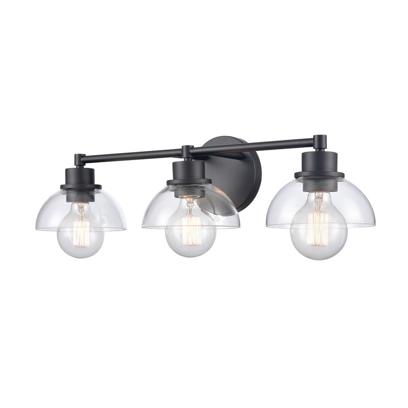Atlas Lighting Julian 24'' Wide 3Lt Vanity Light, Matte Black/Clear