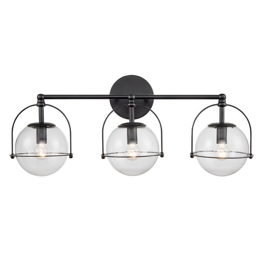 Atlas Lighting Langford 24''W 3Lt Vanity Light, Matte Black/Clear