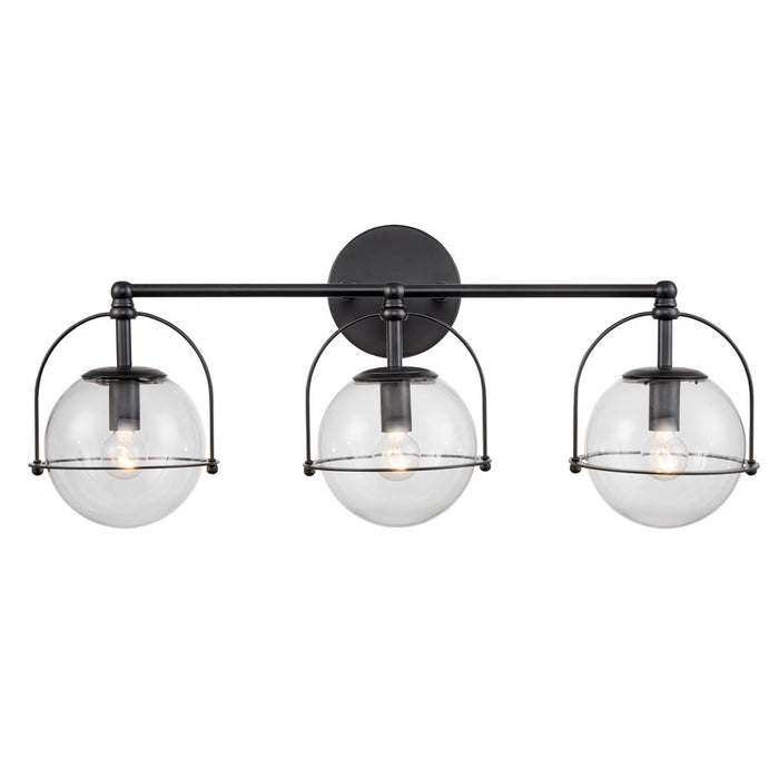 Atlas Lighting Langford 24''W 3Lt Vanity Light, Matte Black/Clear