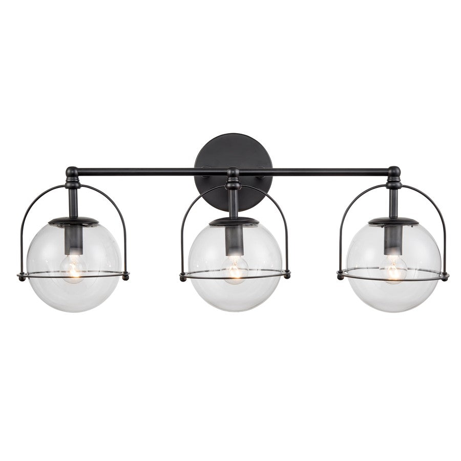 Atlas Lighting Langford 24''W 3Lt Vanity Light, Matte Black/Clear