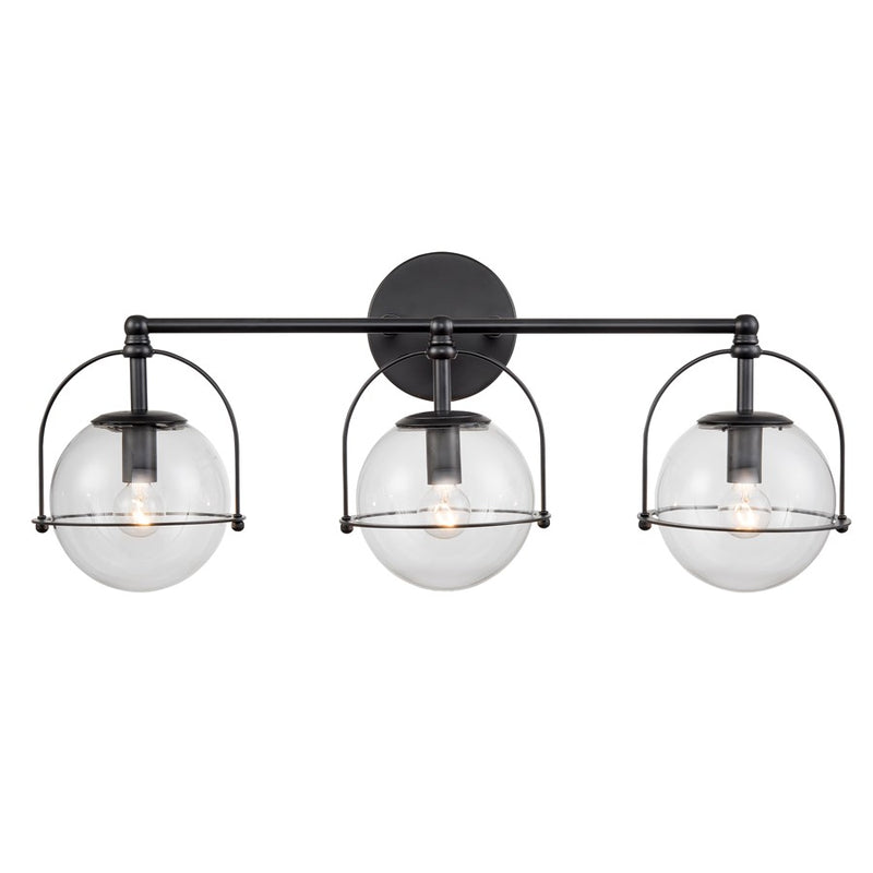 Atlas Lighting Langford 24in 3-Light Vanity Light | Modern Matte Black and Clear Glass | Bathroom Vanity | 24 x 8 x 10 in | Model WL11358-BK