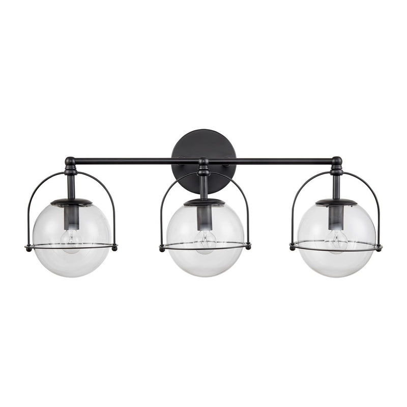 Atlas Lighting Langford 24''W 3Lt Vanity Light, Matte Black/Clear