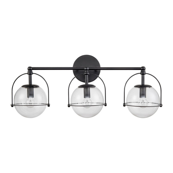 Atlas Lighting Langford 24''W 3Lt Vanity Light, Matte Black/Clear