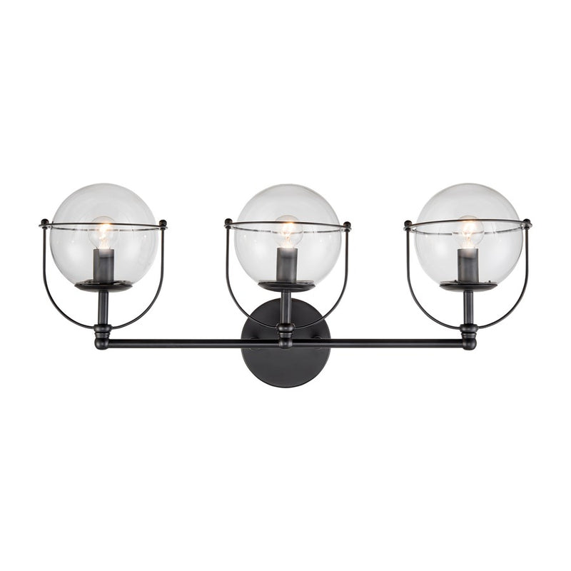 Atlas Lighting Langford 24in 3-Light Vanity Light | Modern Matte Black and Clear Glass | Bathroom Vanity | 24 x 8 x 10 in | Model WL11358-BK