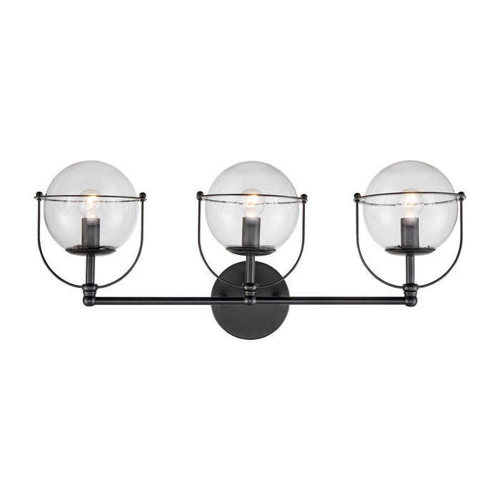Atlas Lighting Langford 24''W 3Lt Vanity Light, Matte Black/Clear