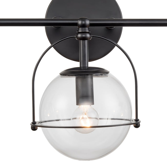 Atlas Lighting Langford 24''W 3Lt Vanity Light, Matte Black/Clear