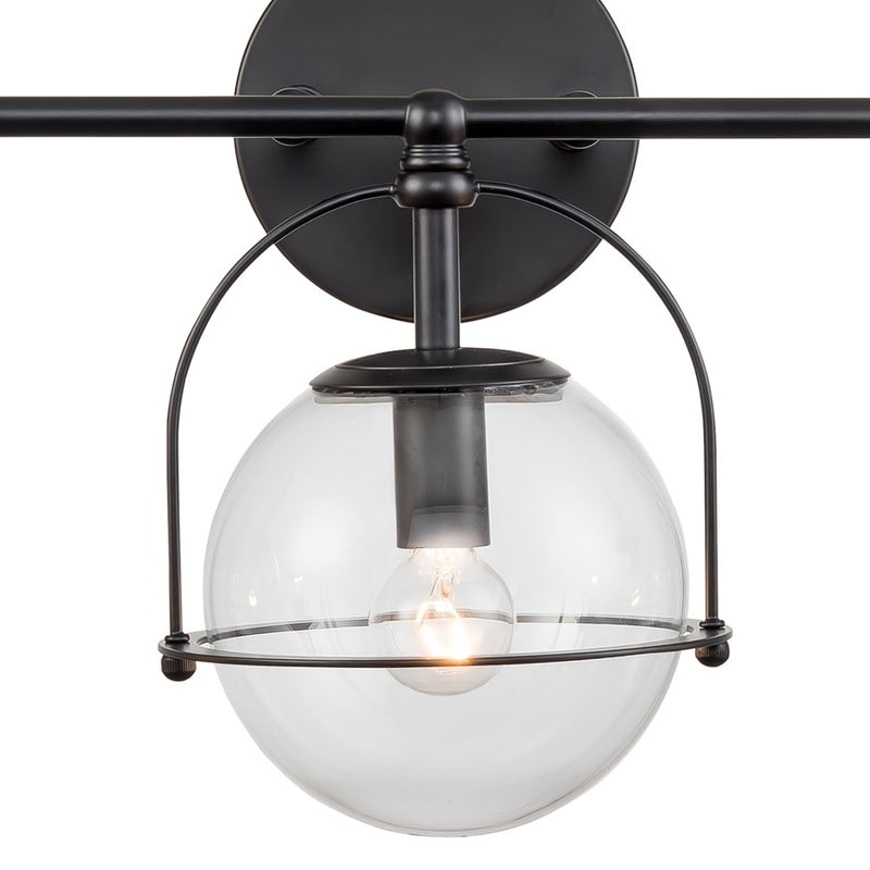 Atlas Lighting Langford 24in 3-Light Vanity Light | Modern Matte Black and Clear Glass | Bathroom Vanity | 24 x 8 x 10 in | Model WL11358-BK