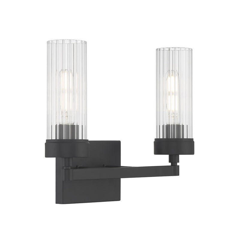 Atlas Lighting Lida 14in 2-Light Vanity Light | Transitional Matte Black and Clear Fluted Glass | Bathroom Vanity | 14 x 5 x 11 in | Model WL11359-BK