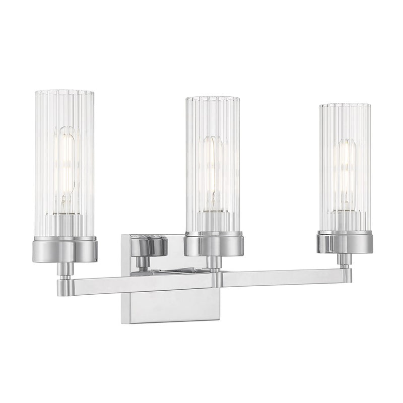 Atlas Lighting Lida 21in 3-Light Vanity Light | Transitional Chrome and Clear Fluted Glass | Bathroom Vanity | 21 x 5.25 x 11.25 in | Model WL11360-CH