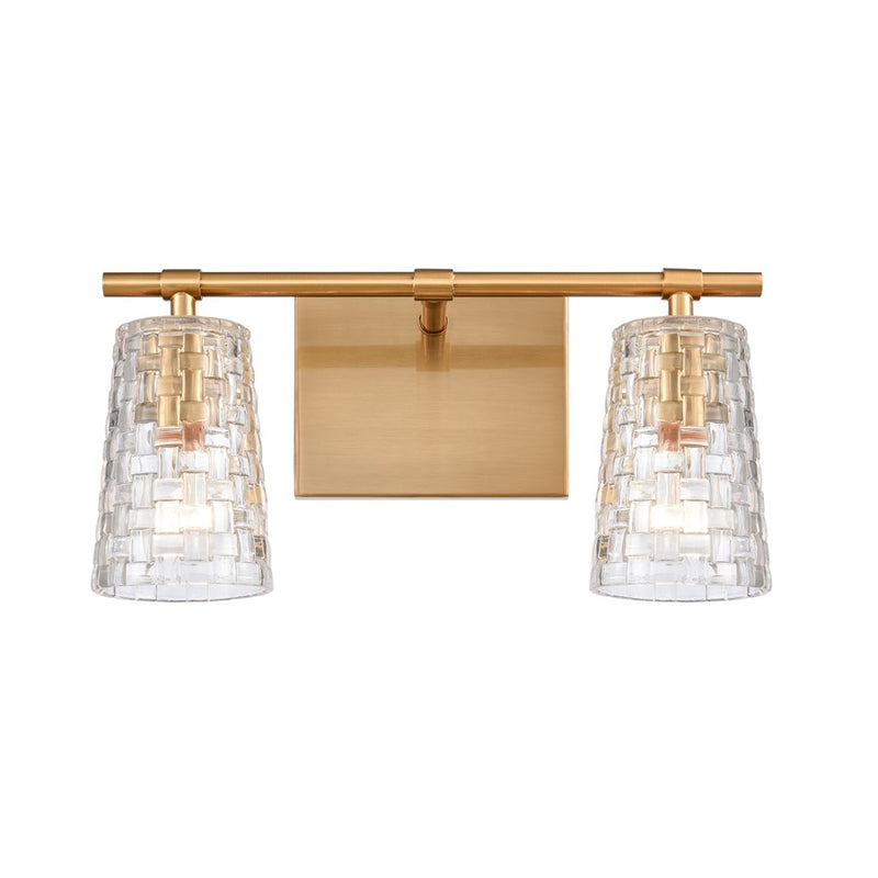 Atlas Lighting Lightweave 15in 2-Light Vanity Light | Traditional Satin Brass and Clear Textured Glass | Bathroom Vanity | Model WL11361-BS