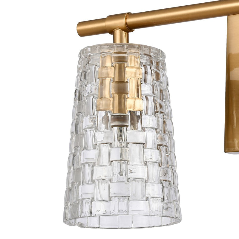 Atlas Lighting Lightweave 15in 2-Light Vanity Light | Traditional Satin Brass and Clear Textured Glass | Bathroom Vanity | Model WL11361-BS