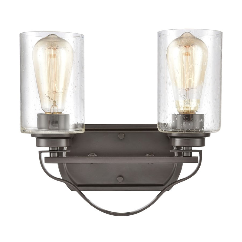 Atlas Lighting Market Square 12in 2-Light Vanity Light | Transitional Oil Rubbed Bronze and Clear Seeded Glass | Bathroom Vanity | Model WL11365-BZ