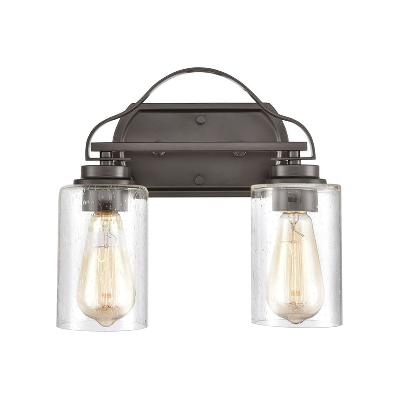 Atlas Lighting Market Square 12in 2-Light Vanity Light | Transitional Oil Rubbed Bronze and Clear Seeded Glass | Bathroom Vanity | Model WL11365-BZ