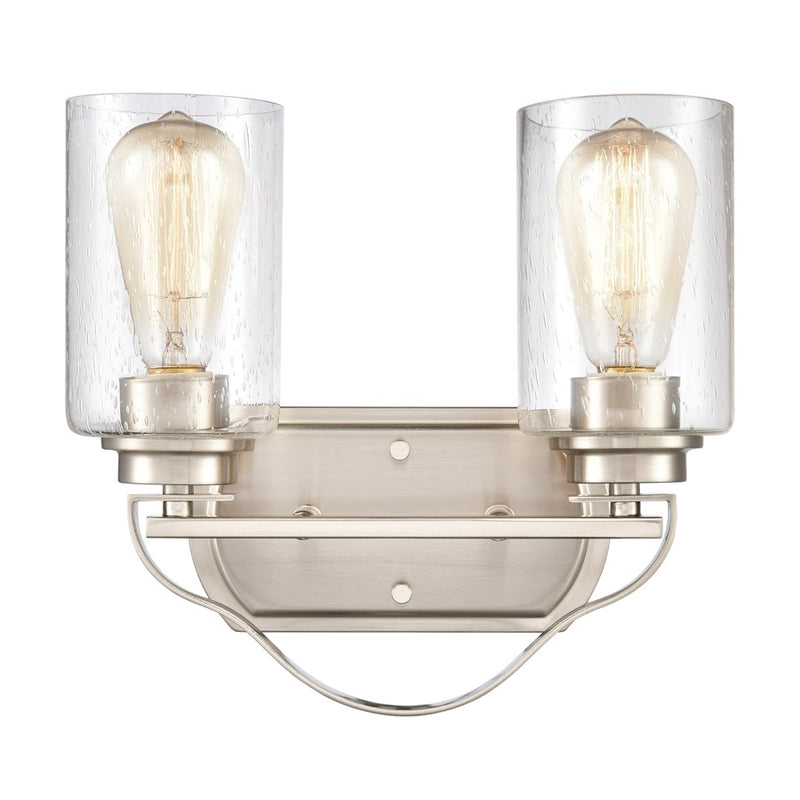 Atlas Lighting Market Square 12in 2-Light Vanity Light | Transitional Brushed Nickel and Clear Seeded Glass | Bathroom Vanity | Model WL11365-NK