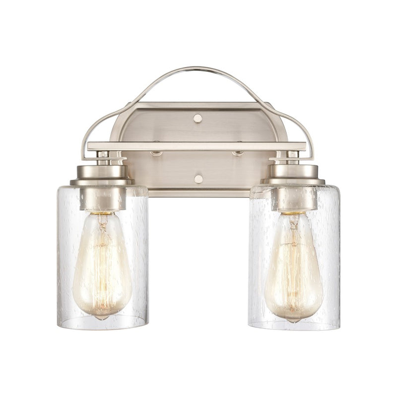 Atlas Lighting Market Square 12in 2-Light Vanity Light | Transitional Brushed Nickel and Clear Seeded Glass | Bathroom Vanity | Model WL11365-NK