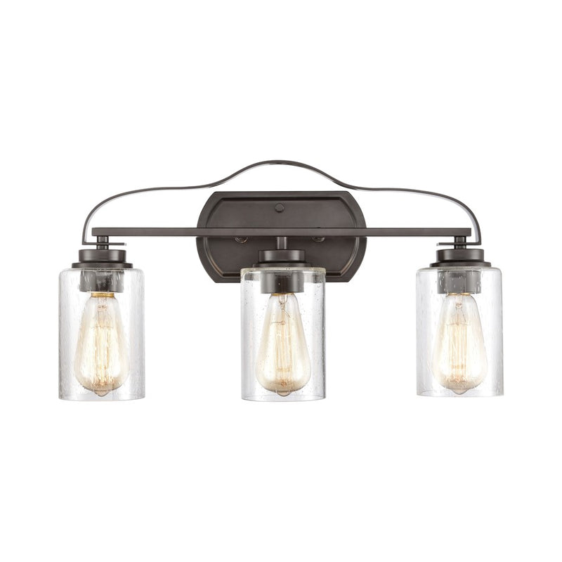 Atlas Lighting Market Square 20in 3-Light Vanity Light | Transitional Oil Rubbed Bronze and Clear Seeded Glass | Bathroom Vanity | Model WL11366-BZ