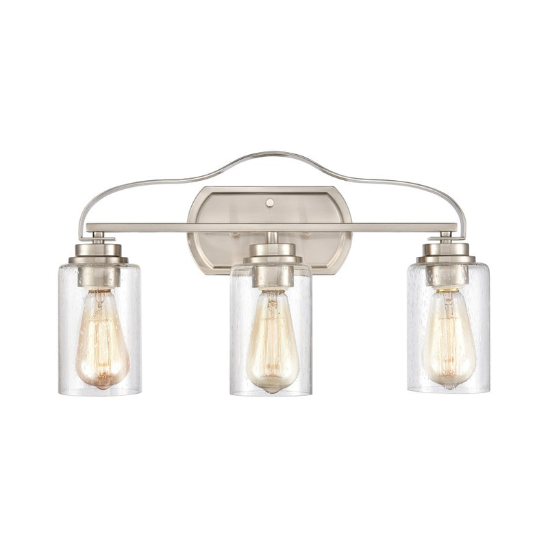 Atlas Lighting Market Square 20in 3-Light Vanity Light | Transitional Brushed Nickel and Clear Seeded Glass | Bathroom Vanity | Model WL11366-NK