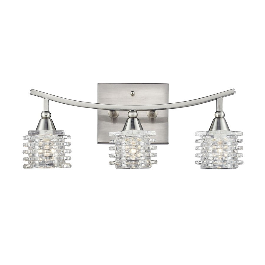 Atlas Lighting Matrix 15''W 3Lt Vanity Light, Satin Nickel/Clear