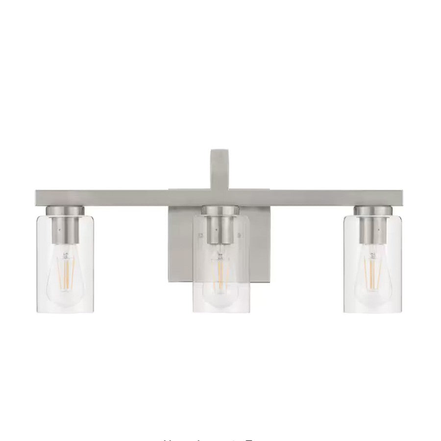 Atlas Lighting Melina 22'' Wide 3Lt Vanity Light, Nickel/Clear