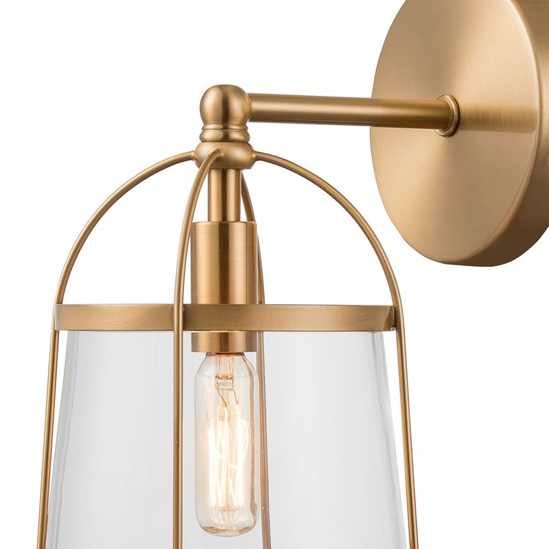 Atlas Lighting Merrick 10in 1-Light Vanity Light | Transitional Satin Brass and Clear Glass | Bathroom Vanity | 7 x 8 x 10 in | Model WL11373-BS