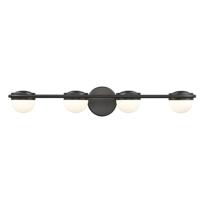 Atlas Lighting Nelly 31in 4-Light Vanity Light | Art Deco Matte Black and White Etched Glass | Bathroom Vanity | 31 x 6 x 5 in | Model WL11378-BK