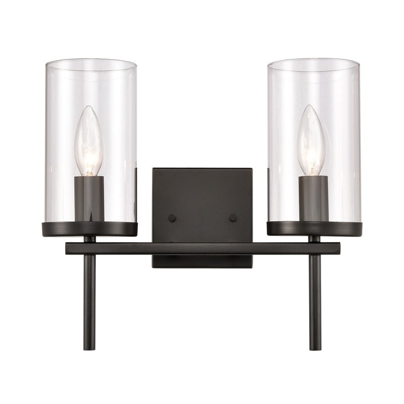 Atlas Lighting Oakland 12in 2-Light Vanity Light | Modern Black and Clear Glass | Bathroom Vanity & Powder Room | 13 x 6 x 12 in | Model WL11383-BK
