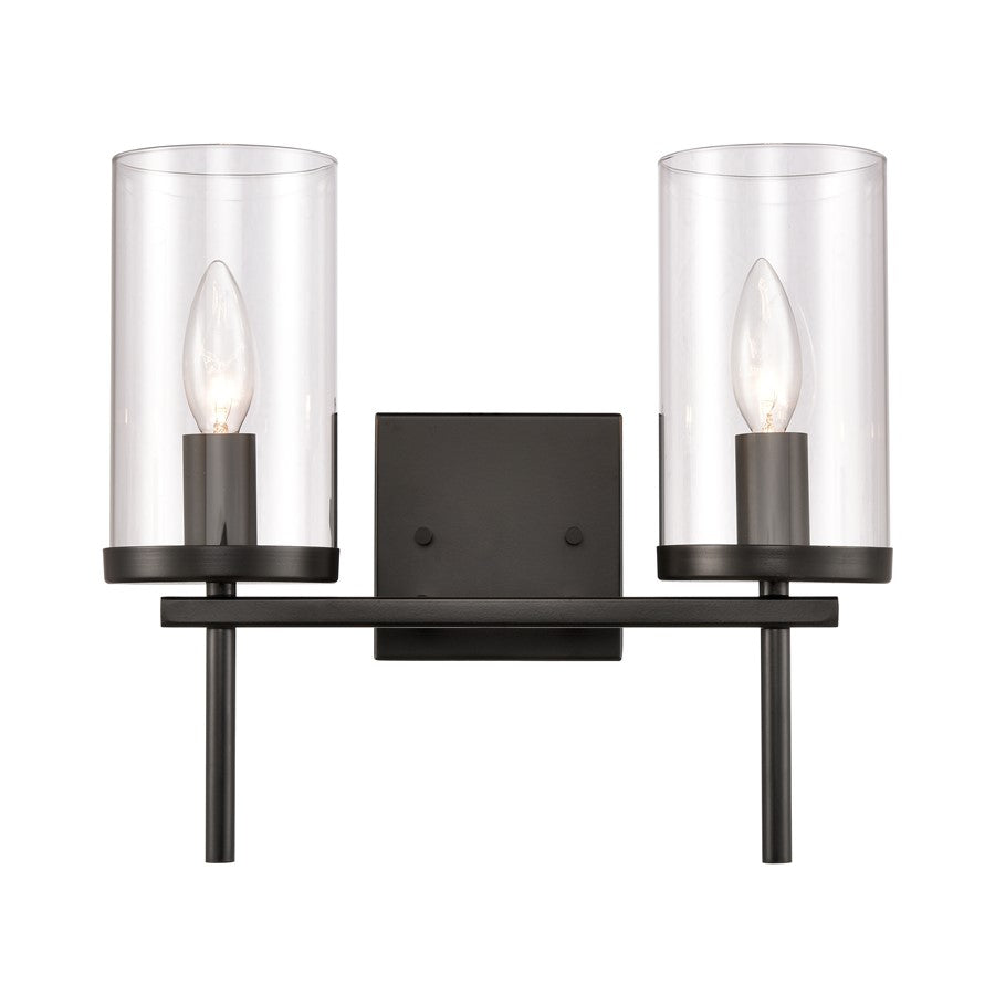 Atlas Lighting Oakland 13.5'' Wide 2Lt Vanity Light, Black/Clear